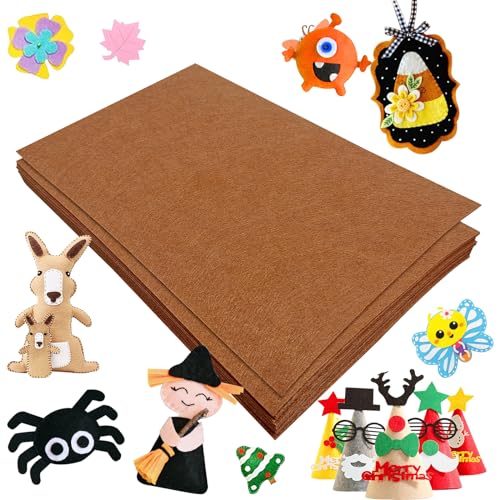 Jtnohx Felt for Crafts, 16 Pcs Felt Fabric, 7"×11.3" Stiff Felt Sheets, Craft Felt Square for Sewing (Brown) - color: Brown
