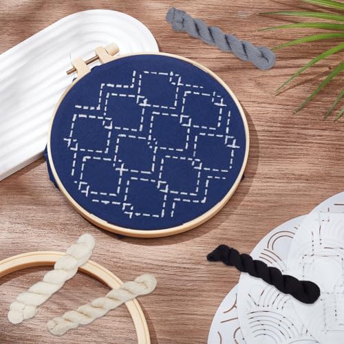 FREEBLOSS 4 Pcs Sashiko Thread in 4 Colors Sashiko Skein 4 * 100 M Pure Cotton Embroidery Thread Japanese Sashiko Threads Basic Colors Quilting & Embroidery Floss Supplies - color: Gray