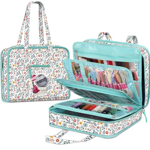FINPAC Sewing and Craft Supplies Storage Tote Bag with Clear Pockets - color: Spring Bloom