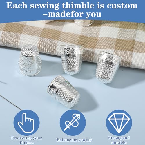 WJIAAA 8 PCS Sewing Thimbles for Hand Sewing, Metal Finger Protector Quilting Craft Accessories for Knitting Fingertip Protector Embroidery Needlework DIY Tools Anti-Slip Grooves Breathable(Silver)