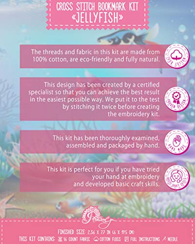 Povitrulya Counted Cross Stitch Kit 'Jellyfish' - DIY Embroidery Bookmark Under the Sea - color: JellyFish