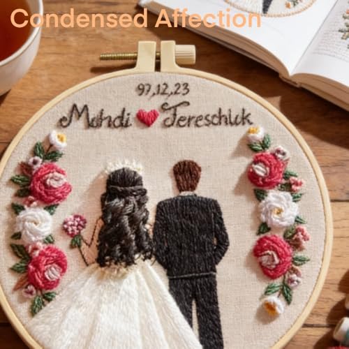 Wedding Photos Embroidery Starter Kit, Valentine's Day Gifts，DIY Needle Punch Kit, Punch Needle Kits for Beginners,Include Pre-Printed Fabric,Tools,Embroidery Hoop,Threads. (Wedding Photo No. 4) - color: Wedding Photo No. 4