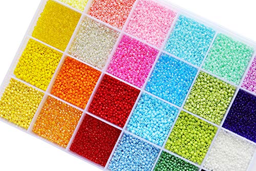 Glass Seed Beads Assorted Kit - Size 12/0 (2mm Tiny), 24 Multicolor Options (24,000pcs Total) with Organizer Box for Adult DIY Jewelry Making - color: 24 Colors Mix-Opaque Color