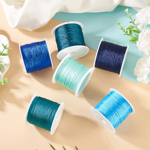 KISSITTY 328 Yards 6 Rolls Polyester Braided Metallic Thread Jewelry Beading Thread Embroidery Threads Thin Beading String for Embroidery DIY Braided Bracelets Sewing Craft Bead Weaving Jewelry Making - style: Assorted 5