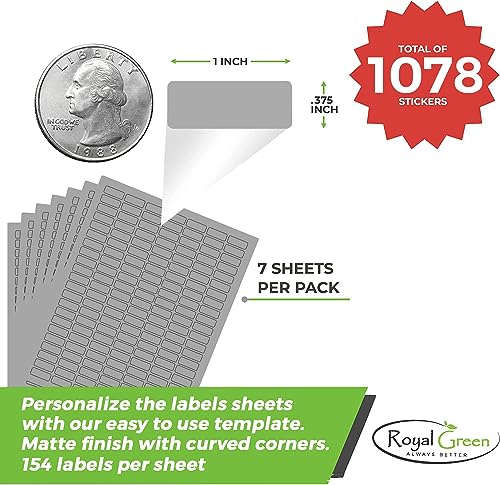 Royal Green Printable Rectangle Labels, 1 x 0.375 Inch - 1078 Pack - color: Gray, size: 1078