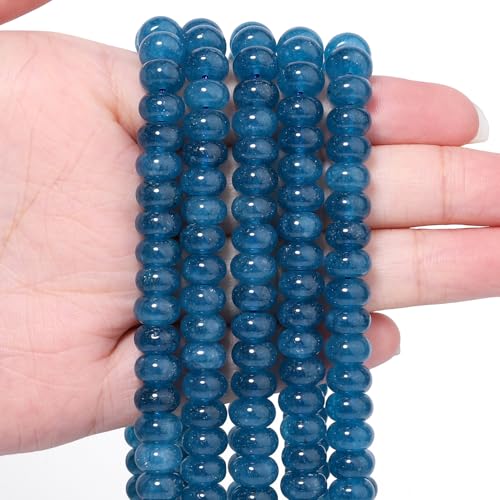 5x8mm 100Pcs Natural Deep Blue Chalcedony Rondelle Beads for Jewelry Making Loose Spacer Abacus Disk Beads Gemstone for Bracelets Necklace DIY Crafts - color: Deep Blue Chalcedony