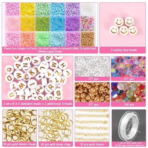 OuMuaMua Small Glass Seed Beads Kit for Bracelets Jewelry Making, 3mm