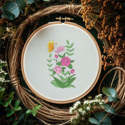 Peacoblue Butterfly, Flower Stick and Stitch Embroidery Patterns - color: Butterfly with Flowers