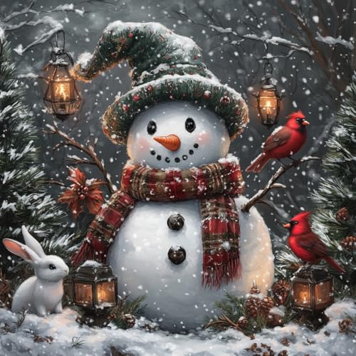 Moohue Needlepoint Kits 14ct Counted Cross Stitch Kits for Adults Printed Stamped Cross Stitch Patterns Kits Snowman Birds Rabbits Cross Stitch Supplies (Snowman Birds Rabbits) - color: Snowman Birds Rabbits