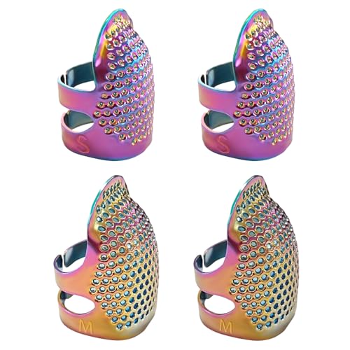 ZESION 4Pcs Sewing Thimbles, Adjustable Metal Thimbles for Hand Sewing Finger Protector, Quilting Craft Accessories for Knitting Needlework DIY Tools, Dazzling(2 Sizes, S/M) - color: Adjustable Dazzling