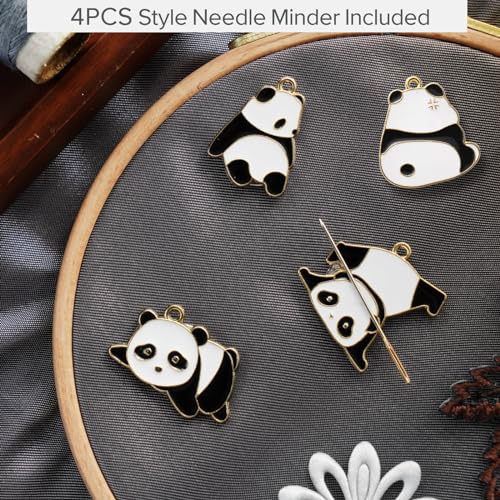 4pcs Needle Minder for Sewing,Magnetic Needle Keeper for Cross Stitch,Cute Panda Cartoon Enamel Pin,Needle Holder for Embroidery,Needlework Storage Accessory, Gift for Cross Stitch Lover（14-Needle）
