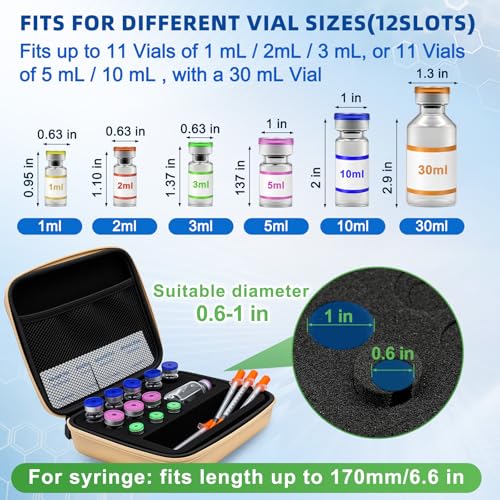 Peptide Case for Fridge Bac Water for Peptides for 3ml 5ml 10ml 30ml Vials - color: Gold-11×(1-10ml)+1*30ml
