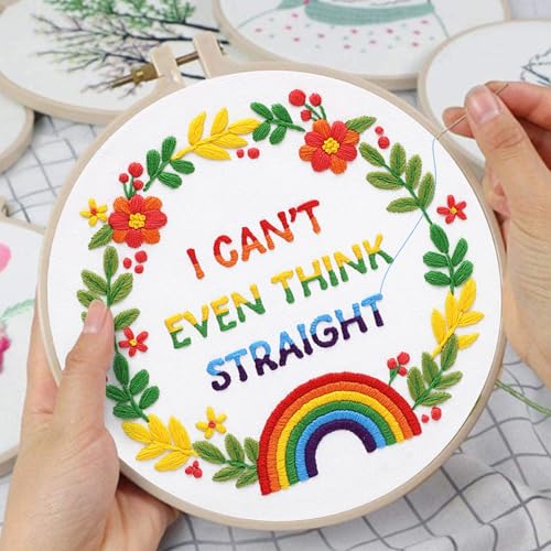 Louise Maelys LGBT Pride Embroidery Kit for Beginners Rainbow Craft - color: LGBT Flowers