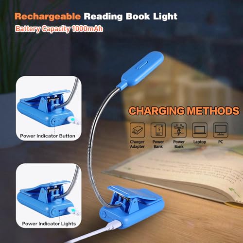 VAVOFO Rechargeable Reading Light, Clip on Book Light for Reading in Bed - color: Blue Lotus