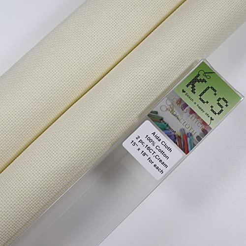 KCS 2 pc of 15" x 18" Counted Cross Stitch Cotton Aida Cloth Needlework Fabric (Cream, 16CT) - color: Cream, size: 16CT