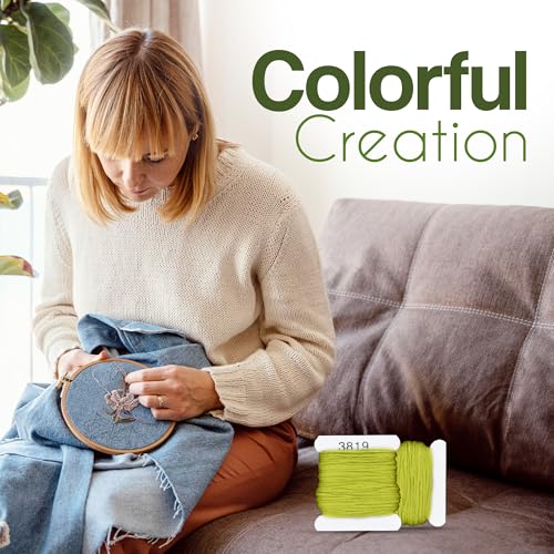 Embroidery Floss Kit and Refills - Cotton Threads - DMC Color Coding for Cross Stitch, String Crafts, Friendship Bracelets - color: 3819 Light Chartreuse