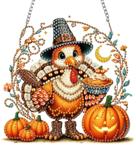 ZeeLionArt Hanging Diamonds Art kits for Adults,Thanksgiving turkey Pendant Diamonds Painting Art Kit,6.8x7.1inch Acrylic Diamonds Painting Board Kit Ornament, Special Crystal Diamond Hanging Ornament - color: DP04381