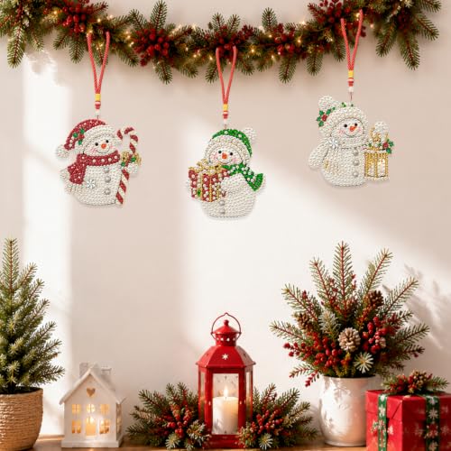 Aeepics Hanging Diamond Art Kit for Adult Mandala, DIY Diamonds Painting Pendant Ornament Kit, Acrylic Diamond Art Painting Board Kit (Snowman) - color: Snowman