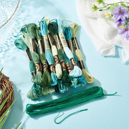 FASHEWELRY 24 Skeins Embroidery Floss Thread 1mm Cross Stitch Thread Yarn - color: 24 Colors-Green, size: 1mm