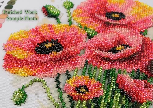 AllAboutEmbroideryUA Bead Embroidery kit Poppies DA-2118 Beaded Cross Stitch Floral Needlework kit