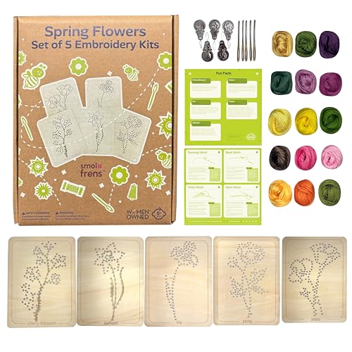 Wooden Flower Lacing Embroidery Kits for Beginners, Set of 5 Learn-to-Stitch Craft Boards, Sewing & Embroidery Art Kits for Kids Ages 8+, DIY Craft Projects, Educational Gifts, Party Favors (Spring) - style: Spring