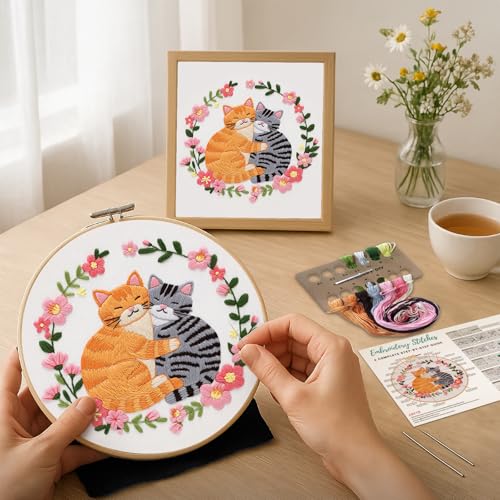 Nuberlic Cat Embroidery Kit for Beginners Adults - color: CAT