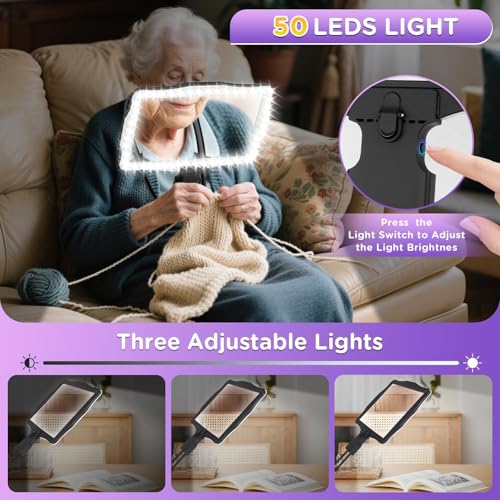Large 10X Rechargeable Hands Free Magnifying Glass for Reading with Light