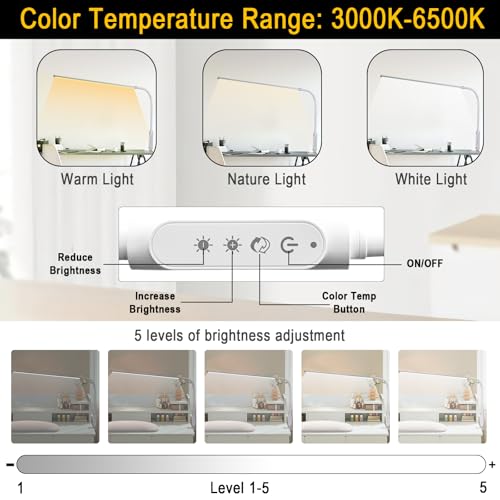 CGBE Nail Light for Desk, 23.6" Nail Desk Lamp with 360° Flexible Gooseneck - color: White-Clip