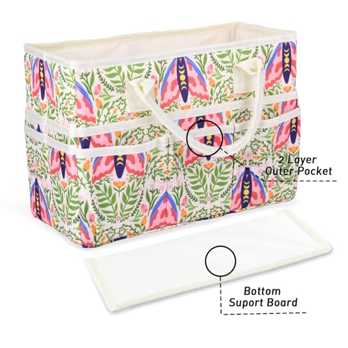 Craft Organizer Tote Bag with Multiple Pockets,Scrapbooking Art Storage - color: green moth