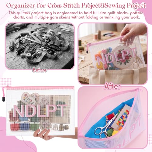 Sabary 5 Pcs Needlepoint Project Bag Clear Mesh Zipper Pouch, Pink - color: Pink