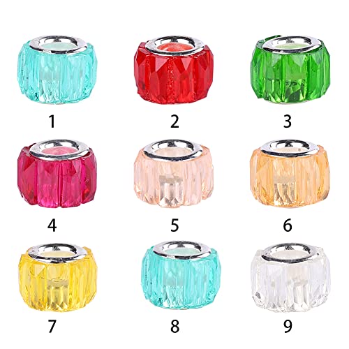 100 Pieces 14mm European Large Hole Spacer Beads Mix Color with Silver Brass Cores Assortments Charm Lampwork Beads Supplies for Necklace Bracelets Jewelry Making (Baguette Diamonds) - color: Baguette diamonds