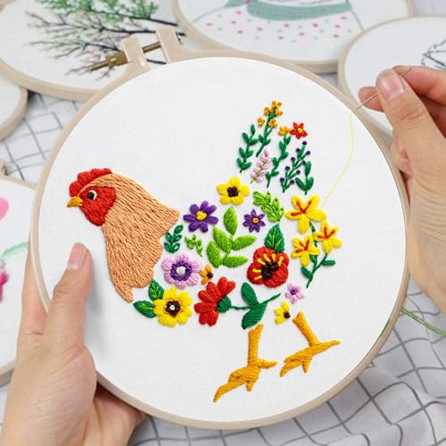 Louise Maelys Hen Embroidery Kit for Beginners Farmhouse DIY Craft - color: kit-35