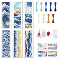 FREEBLOSS 6 Set Cross Stitch Bookmark Kit Cross Stitch Kit Sea Wave Stamped Embroidery Bookmark with Instruction Landscape Cross Stitch Kits for Adults DIY Bookmark Kit 8.66''x3.15'' - style: Waves