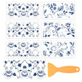 6 Sheets Vines, Roses, Peonies Rub On Transfers for Crafts and Furniture, DIY Craft Vinyl Waterproof Transfers Stickers for Wood Furniture, Door, Windows, Gifts and Home Decor 6x12” - style: Retro Blue Pattern