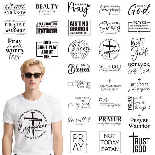 30 Pcs Christian Bible Verse DTF Transfers Ready to Press for Clothes - style: Christian