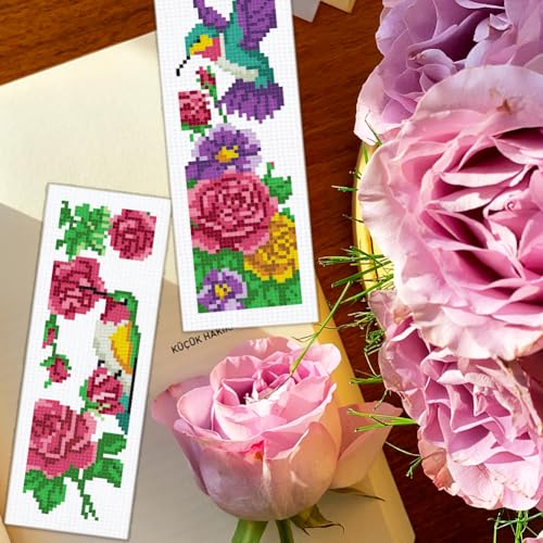 BEUNITONE 6 Pcs Cross Stitch Bookmark Kit for Beginner Vintage Flower Hand Embroidery Kit with Instruction Hummingbird Stamped Embroidery Bookmarks Handmade for DIY Crafts Book Lovers 8.5''x3'' - style: Hummingbird
