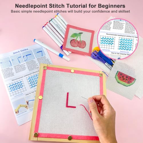 HejVulkan Needlepoint Kit for Beginners, All-in-One Needlepoint Starter Set - color: white 13mesh