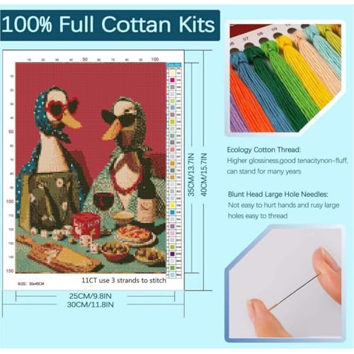 niurenmaoyi Party Duck Stamped Cross Stitch Kits for Beginner,12X16In - color: Cross Stitch Kits for Adults - 0525-3