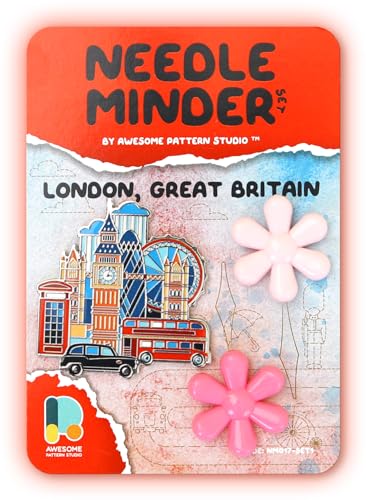 Awesome Pattern Studio Needle Minder Set – London Magnetic Needle Minder + 2 Needle Threaders. Enamel Pin for Cross Stitch, Embroidery and Craft - size: London Set #1