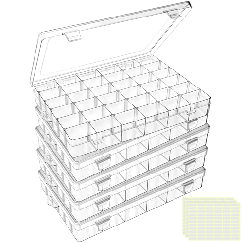DILIBRA 5 Pack 36 Grids Large Plastic Organizer Box with Adjustable Divider - size: 5 Pack 180 Grids