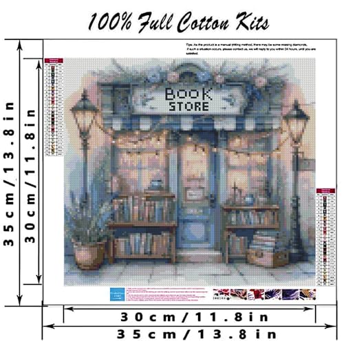 MYBISYMQQ Book Store Cross Stitch Kits for Adults,11CT Stamped Cross Stitch Kits for Beginner,DIY Needlepoint Embroidery Patterns Kits Embroidery Patterns for Home Wall Decor 13.7x13.7 inches - color: D068