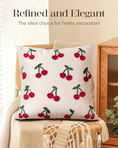 Embroidered Throw Pillow Cover 18x18 Inch, Little Cherry - color: Little Cherry, size: 18" x 18" (Pack of 1)