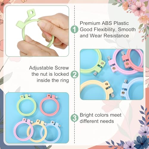 Hotop 10 Pcs Mini Embroidery Hoops ABS Plastic Cross Stitch Hoop for DIY Craft Art Sewing Needlework Cross Stitch Embroidery Projects(Round) - style: Round