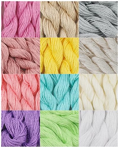 KCS 328 Yards(300 Meters) Mercerized Pearl Cotton Crochet Needlepoint Thread,Size 5, 12 skeins,Mixed Color 19 - color: 12color19, size: 12 skeins