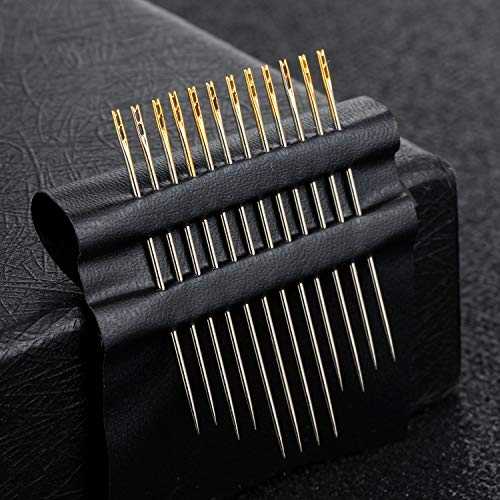 WILLBOND 24 Pcs Self Threading Sewing Needles Sets Large Gauge Needle Hand Sewing Needle Embroidery Needles with Wooden Case for Knitting Mending DIY Handsewing Art Crafts