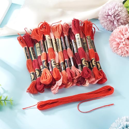 24 Bundles Polyester Embroidery Floss Cross Stitch Embroidery Thread Red Stitch Threads Bulk 1mm Floss Thread for Jewelry Making Bracelet Stitching Craft Supply - color: Red