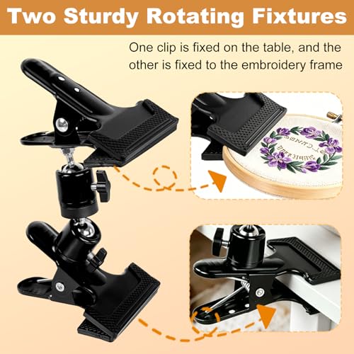 SELMAIDY Portable Metal Embroidery Hoop Stand, 360° Rotatable Table Clamp Holder for Cross Stitch and Needlework