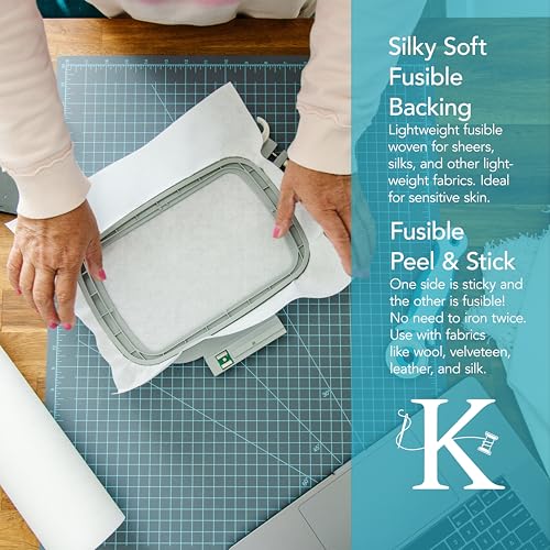 Kimberbell Wash Away - Sticky Back Stabilizer, 12”x5 Yd Roll, Water Soluble Machine Embroidery, Washes Out Completely Leaving No Residue, Sewing, Quilting, Piecing Projects, Appliqués, Lace & Crafting