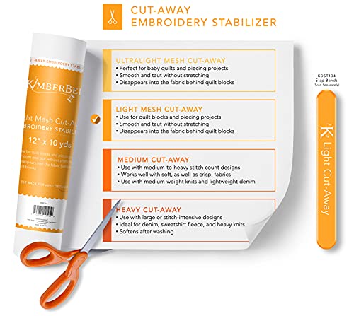 Kimberbell Cutaway Stabilizer for Embroidery Machines - Light Mesh Cut-Away Stabilizer, Soft Embroidery Backing Stabilizer, Lightweight Cutaway Mesh Stabilizer for Quilting (12” x 10 Yd Roll) - color: Light Cut-Away, size: 12" x 10 YDS