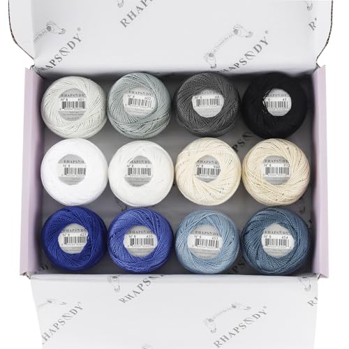 Rhapsody Pearl Cotton Thread Size 8 Crochet Thread Perle 12 Balls Set Hand Knitting, Embroidery, Sashiko, Cross-Stitch, Sewing, Needlepoint, DIY, Quilting (Set Spring Lake) - color: SET Spring Lake